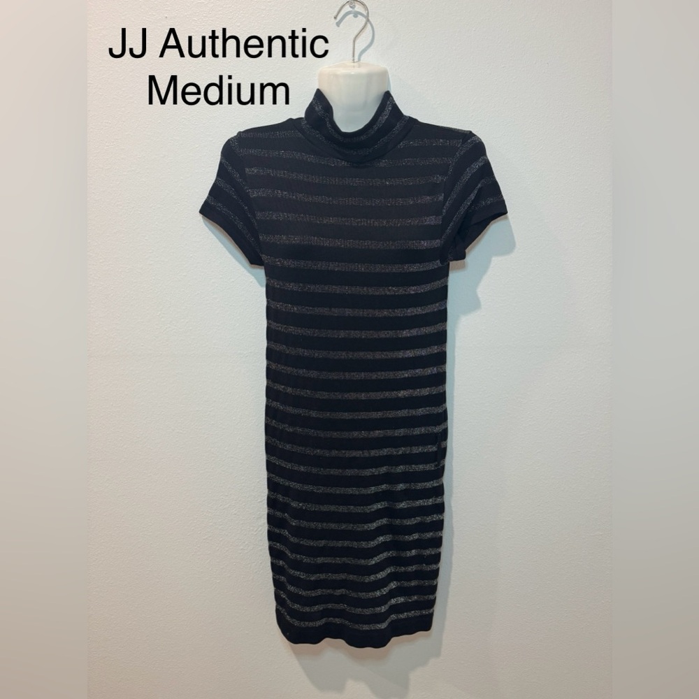 JJ Authentic Black and Gray Striped Midi Dress